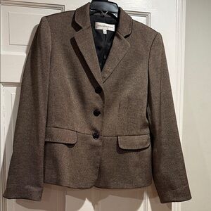 Jones New York Brown Notch Collar Wool-Blend Blazer
